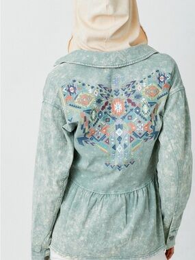 Mystree Peplum Hem Embroidered Jacket
